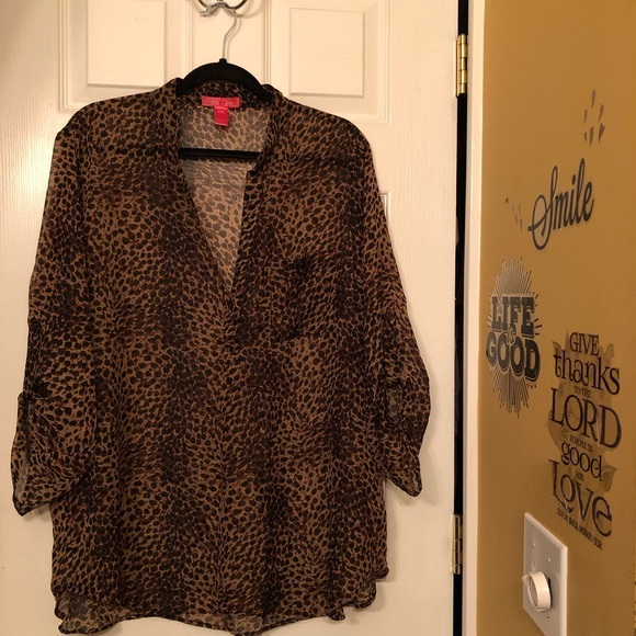 Mix &Co. Tops - Sheer Leopard Print Blouse by Mix & Co.